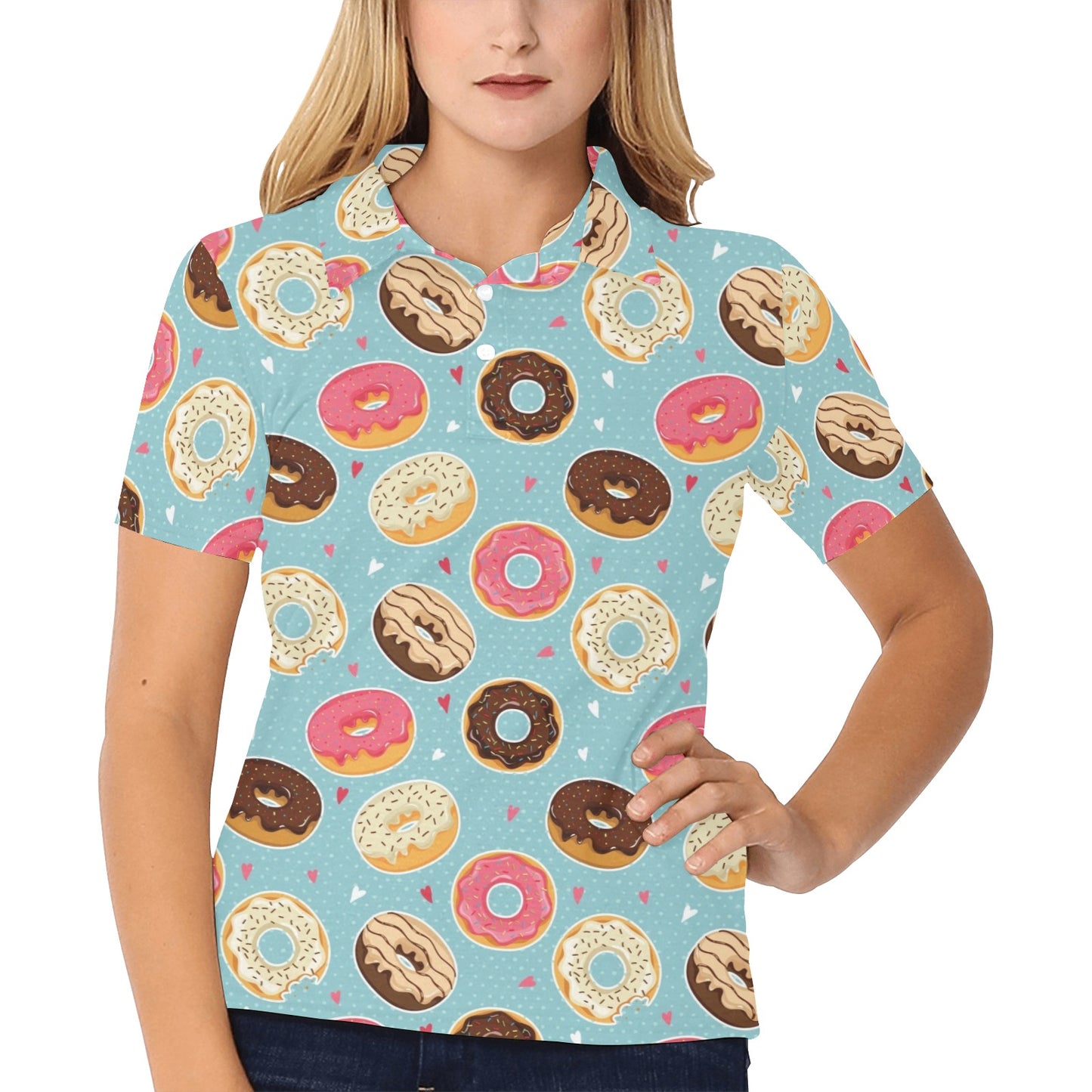 Donut Pattern Print Design DN04 Women's Polo Shirt