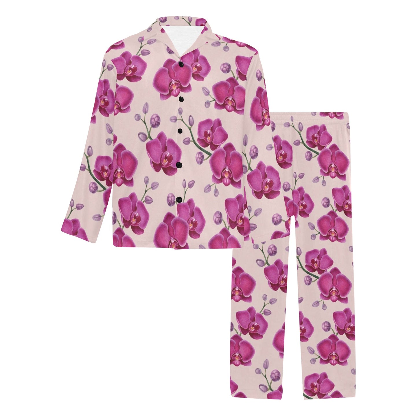 Orchid Purple Pattern Print Design OR04 Men's Long Pajama Set