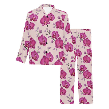Orchid Purple Pattern Print Design OR04 Men's Long Pajama Set