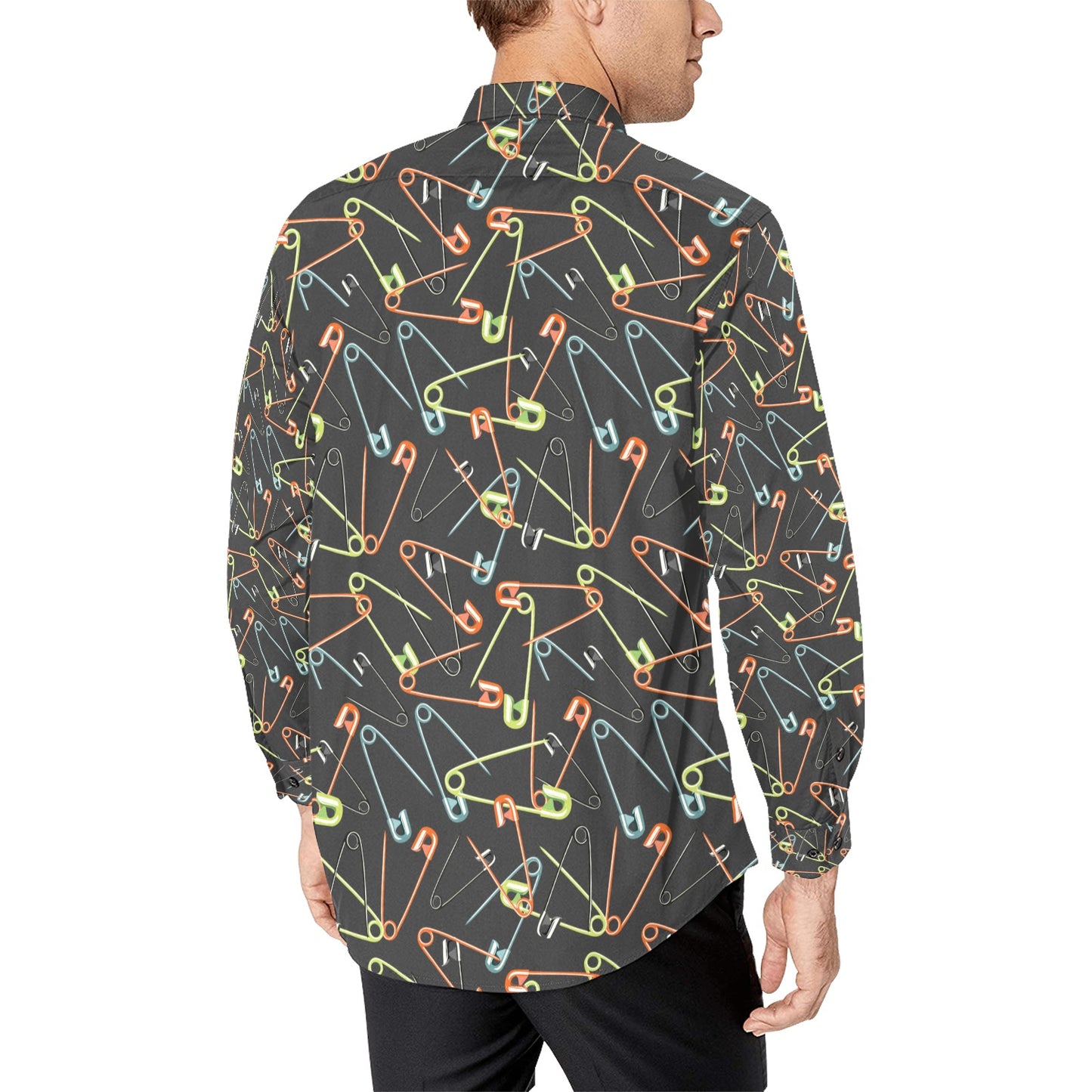 Safety Pin Print Design LKS301 Men's Long Sleeve Dress Shirt