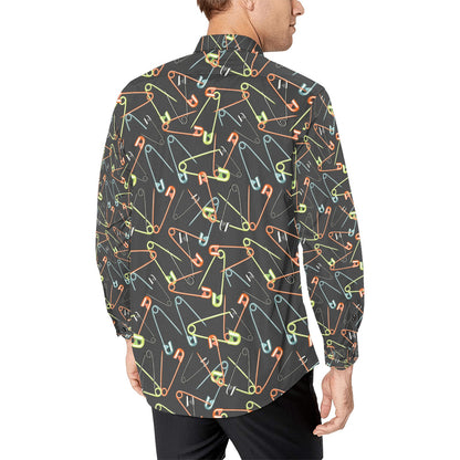 Safety Pin Print Design LKS301 Men's Long Sleeve Dress Shirt
