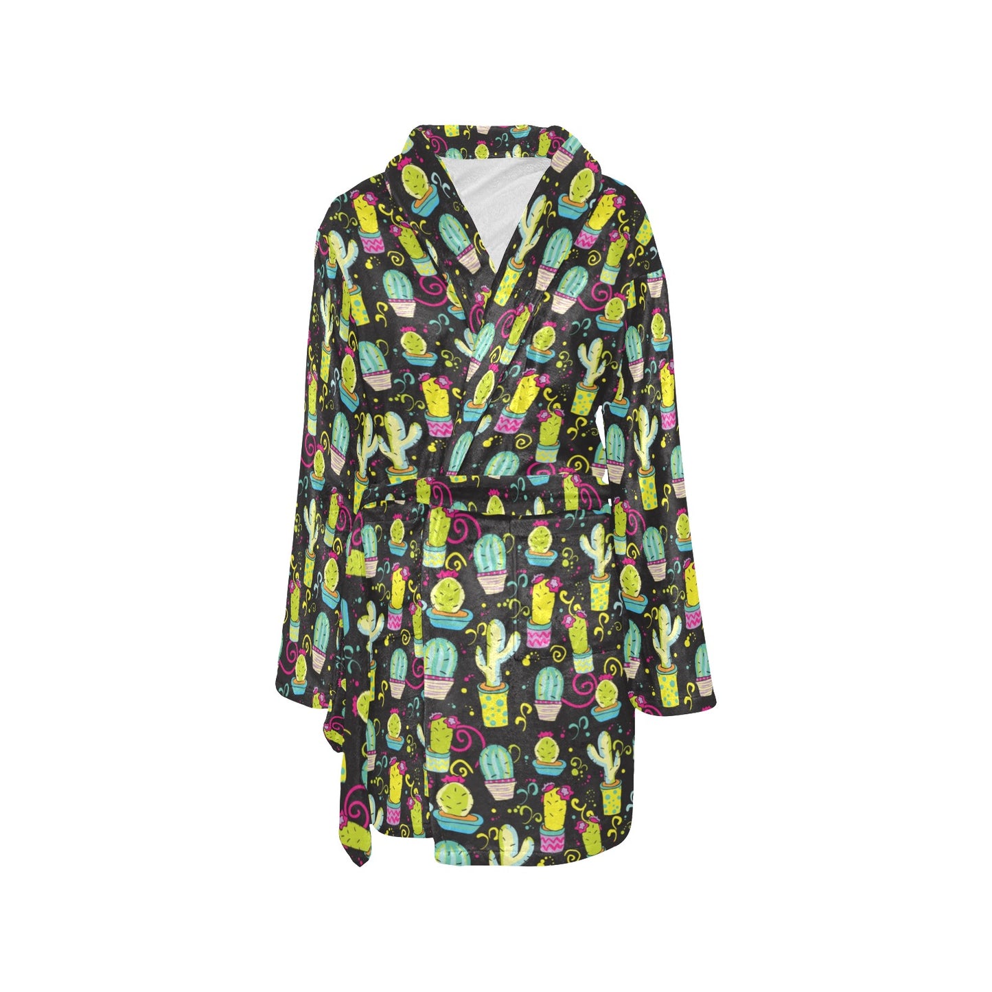 Cactus Neon Style Print Pattern Women's Fleece Robe