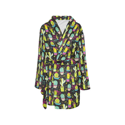 Cactus Neon Style Print Pattern Women's Fleece Robe