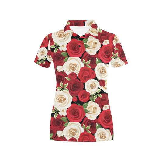Rose Pattern Print Design RO06 Women's Polo Shirt