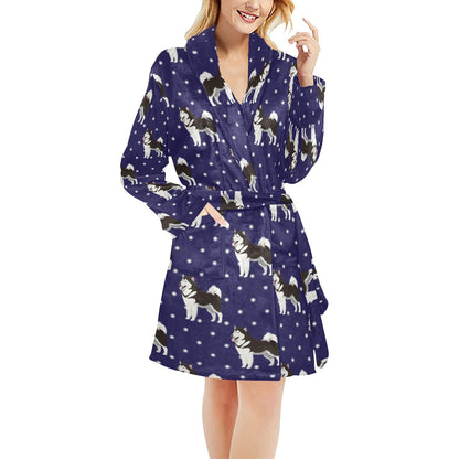 Alaskan Malamute Pattern Print Design 04 Women's Fleece Robe