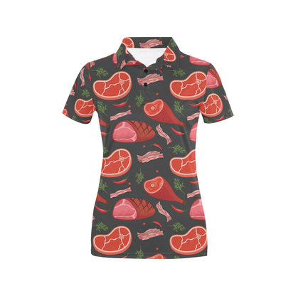 Meat Pattern Print Design 03 Women's Polo Shirt