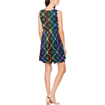 Paw Rainbow Pattern Print Design A01 Sleeveless Dress