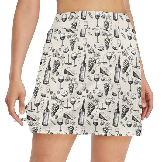 Wine Themed Print Design LKS306 17" Golf & Pickleball Skort with Pockets