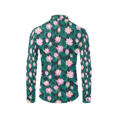 Water Lily Print Design LKS302 Men's Long Sleeve Dress Shirt