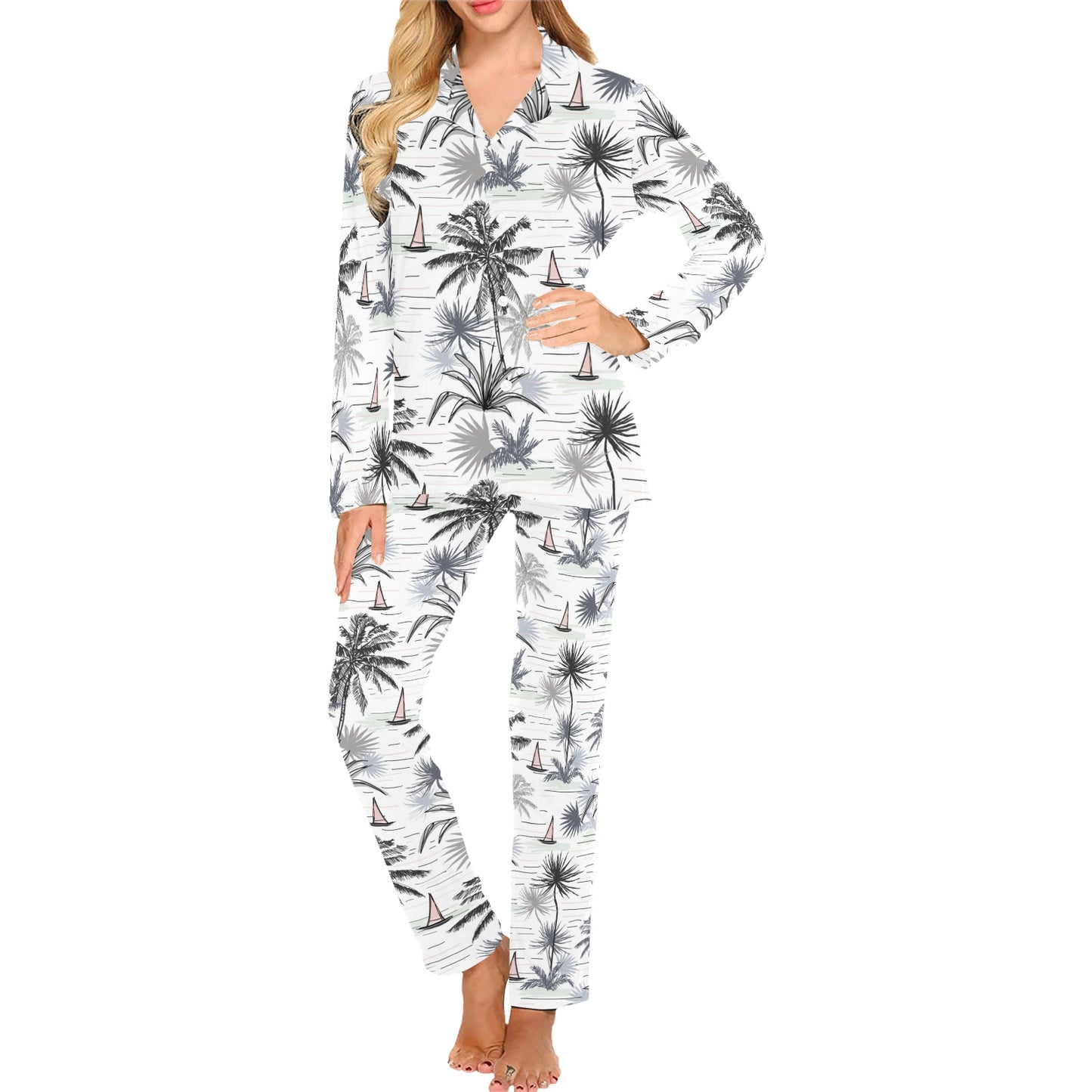 Pacific island Pattern Print Design A04 Women's Long Pajama Set