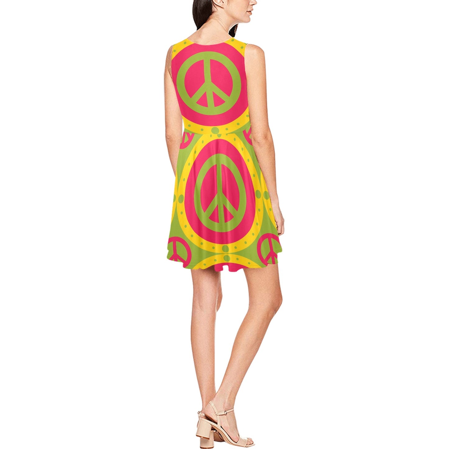 Peace Sign Pattern Print Design A01 Sleeveless Dress