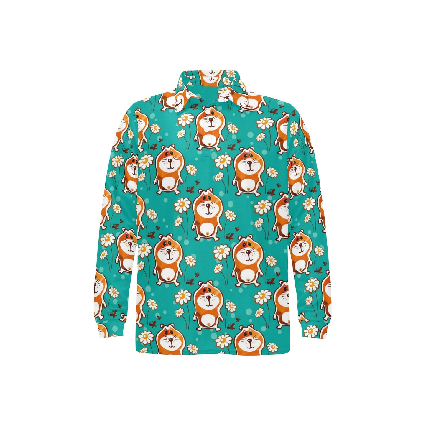 Hamster Pattern Print Design 01 Long Sleeve Polo Shirt For Men's