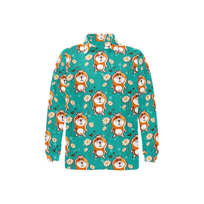 Hamster Pattern Print Design 01 Long Sleeve Polo Shirt For Men's