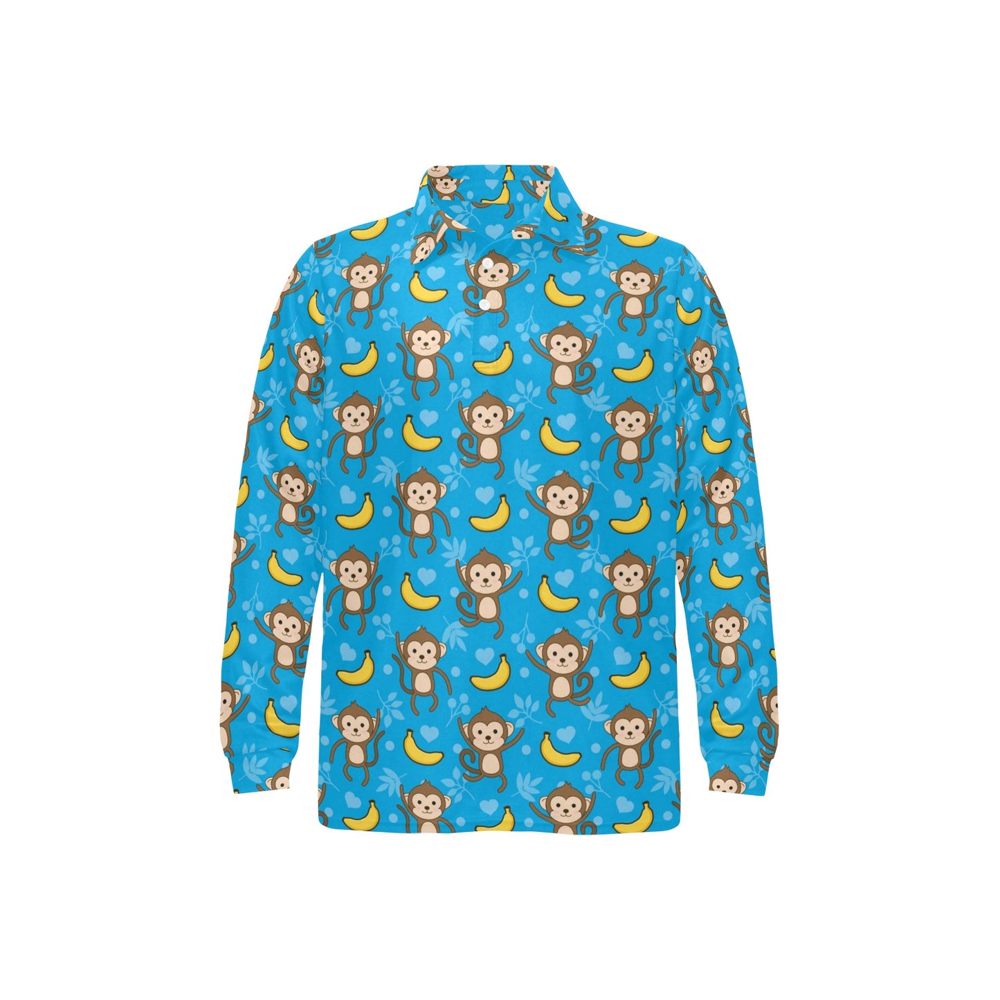 Monkey Pattern Print Design 05 Long Sleeve Polo Shirt For Men's