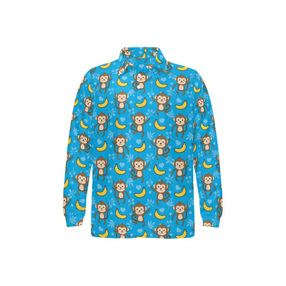 Monkey Pattern Print Design 05 Long Sleeve Polo Shirt For Men's