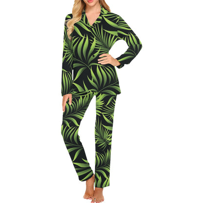 Palm Leaves Pattern Print Design PL07 Women's Long Pajama Set