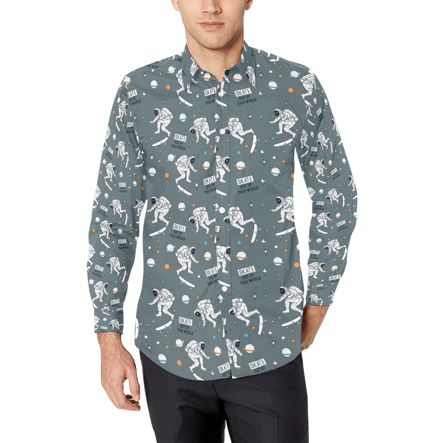 Skateboard Print Design LKS306 Men's Long Sleeve Dress Shirt