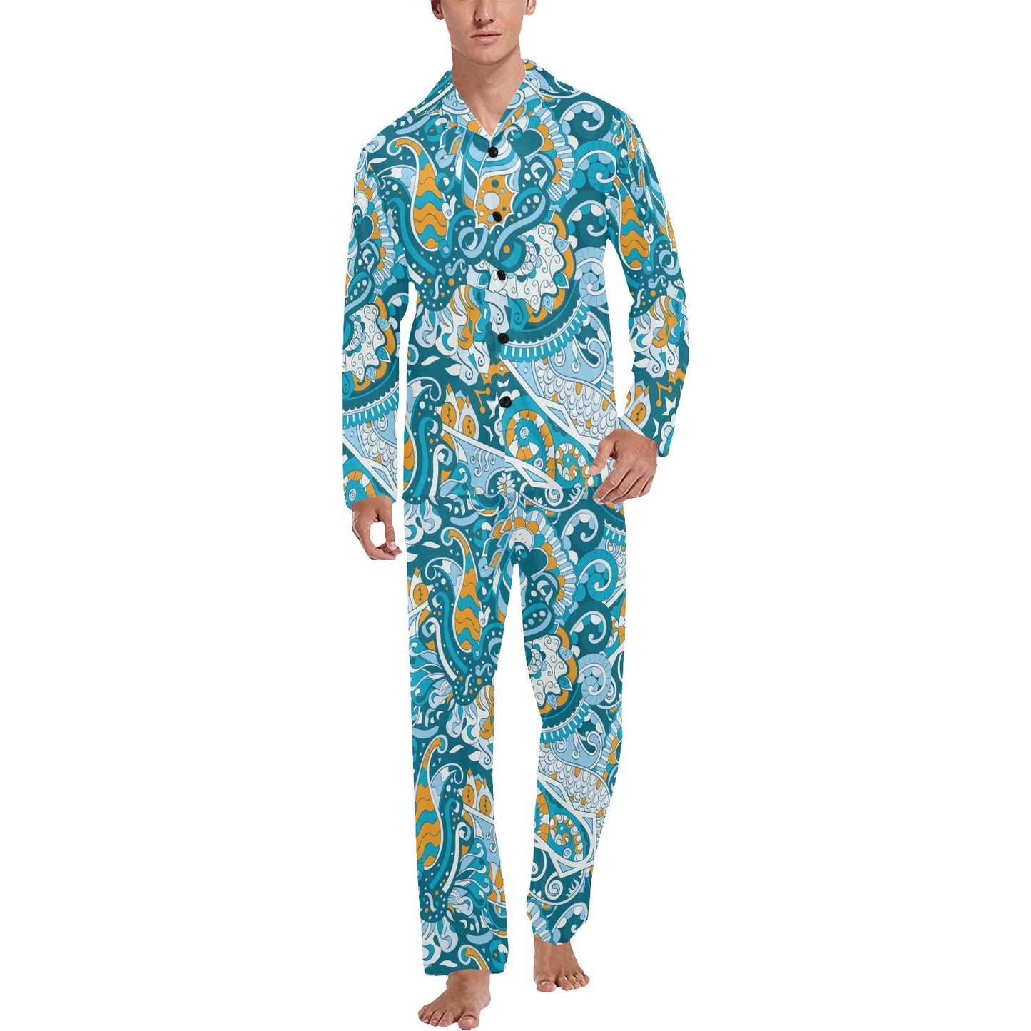 Funky Retro Pattern Print Design A03 Men's Long Pajama Set