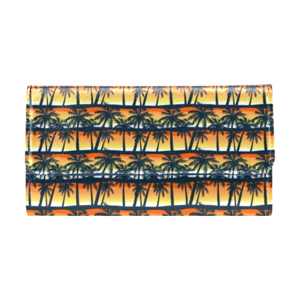 Palm Tree Sunset Design Print Women's Trifold Wallet