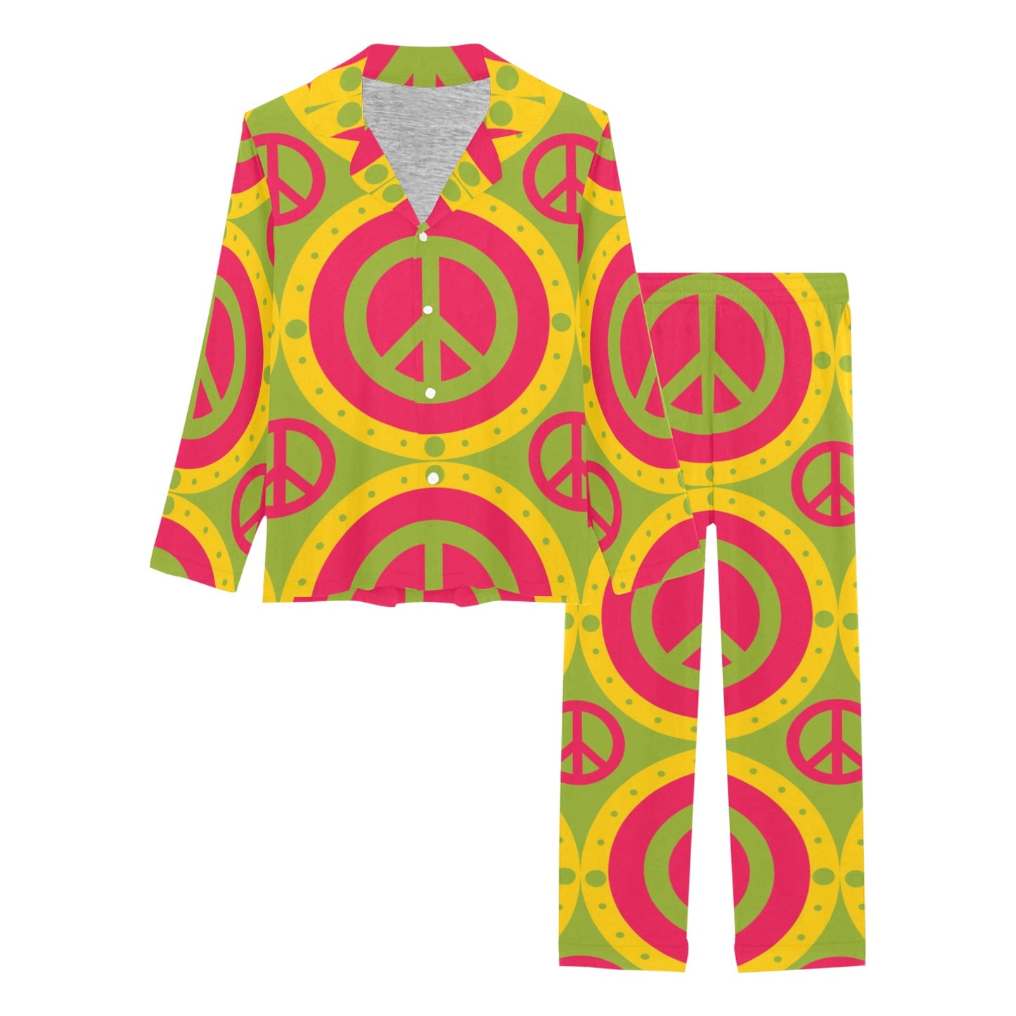 Peace Sign Pattern Print Design A01 Women's Long Pajama Set