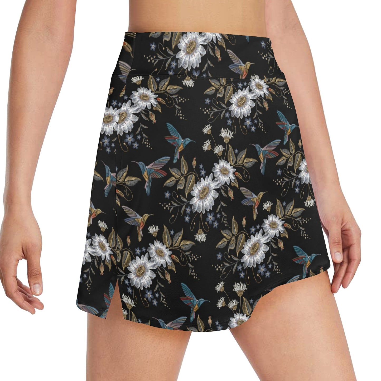 Hummingbird with Embroidery Themed Print 17" Golf & Pickleball Skort with Pockets