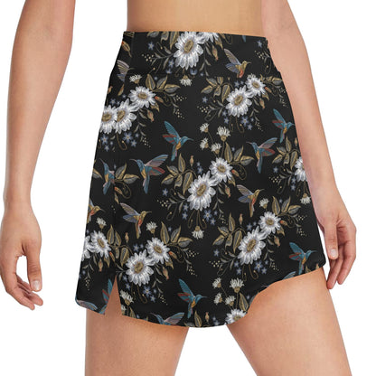 Hummingbird with Embroidery Themed Print 17" Golf & Pickleball Skort with Pockets
