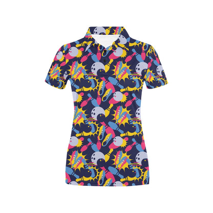 Bowling Pattern Print Design 02 Women's Polo Shirt