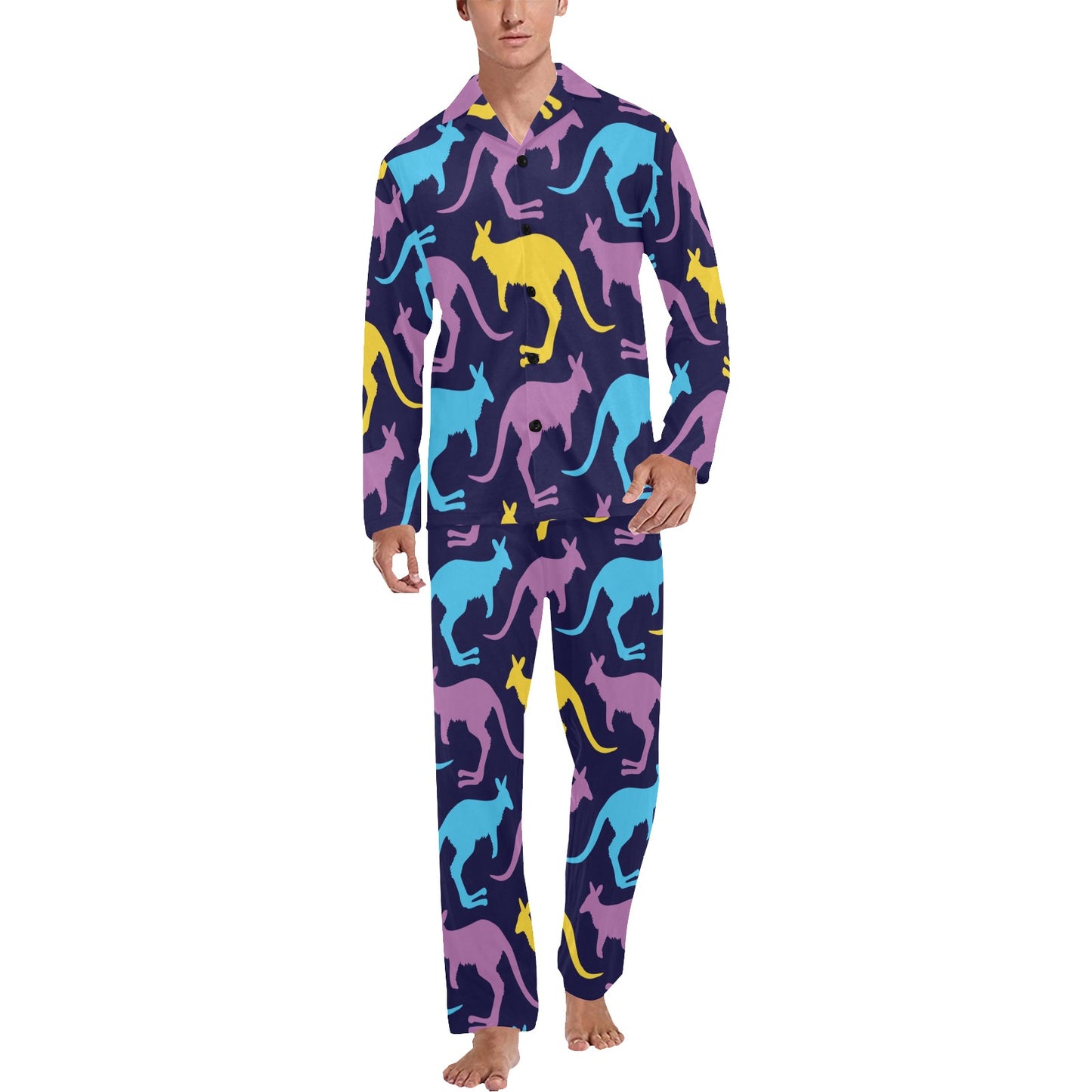 Kangaroos Pattern Print Design 02 Men's Long Pajama Set