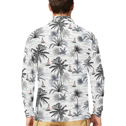 Pacific island Pattern Print Design A04 Long Sleeve Polo Shirt For Men's