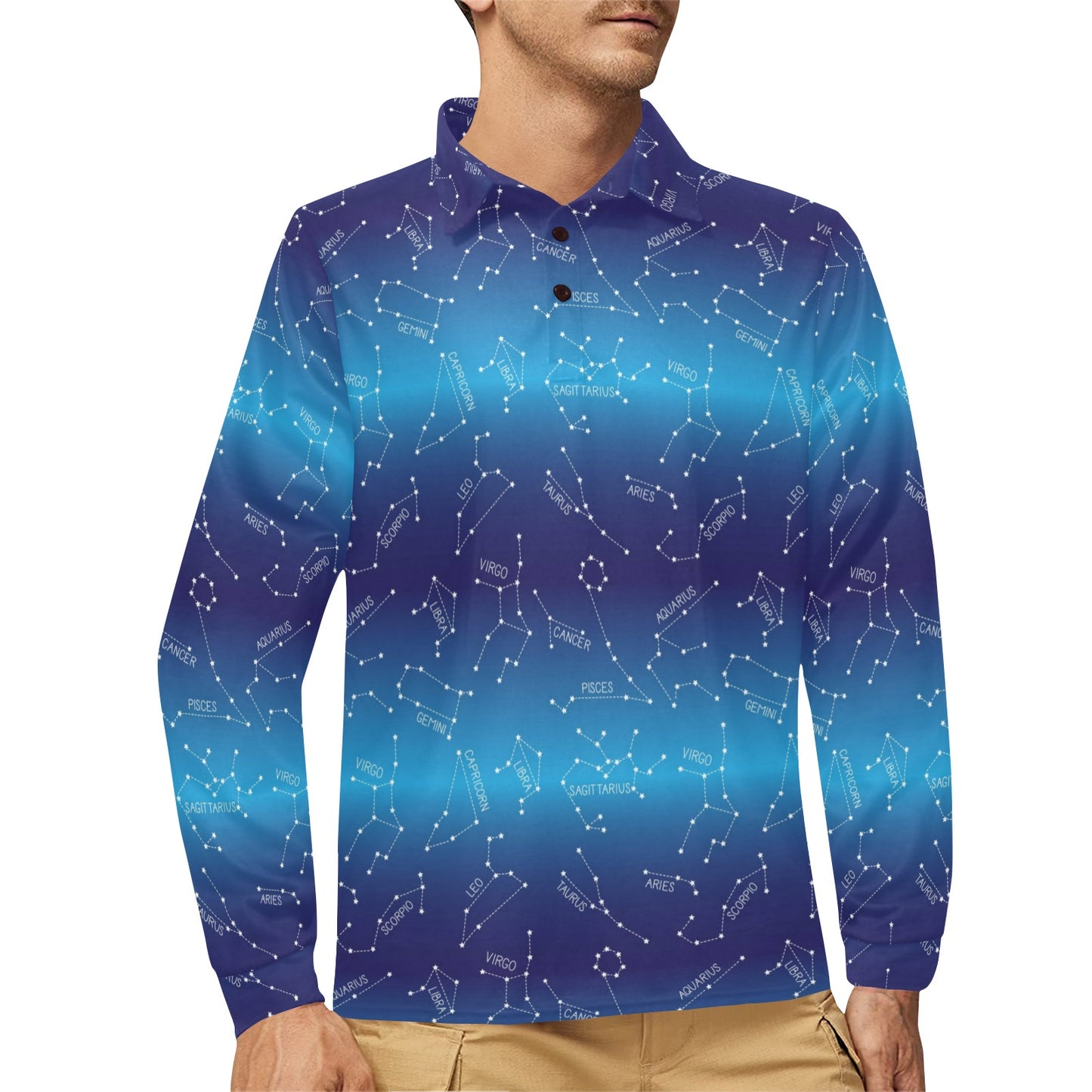 Virgo Print Design LKS302 Long Sleeve Polo Shirt For Men's