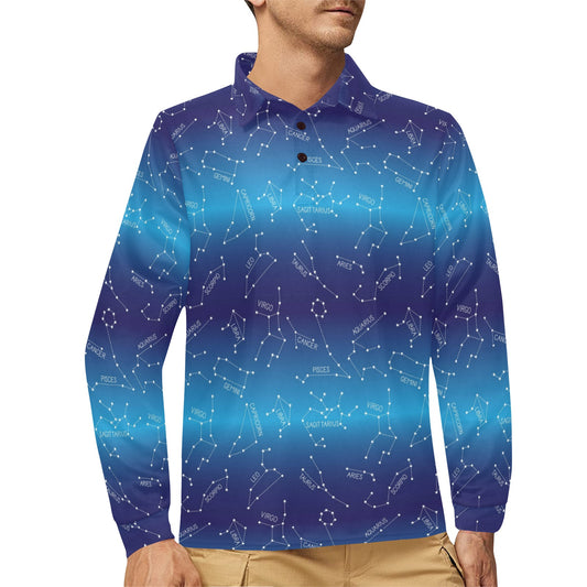 Virgo Print Design LKS302 Long Sleeve Polo Shirt For Men's