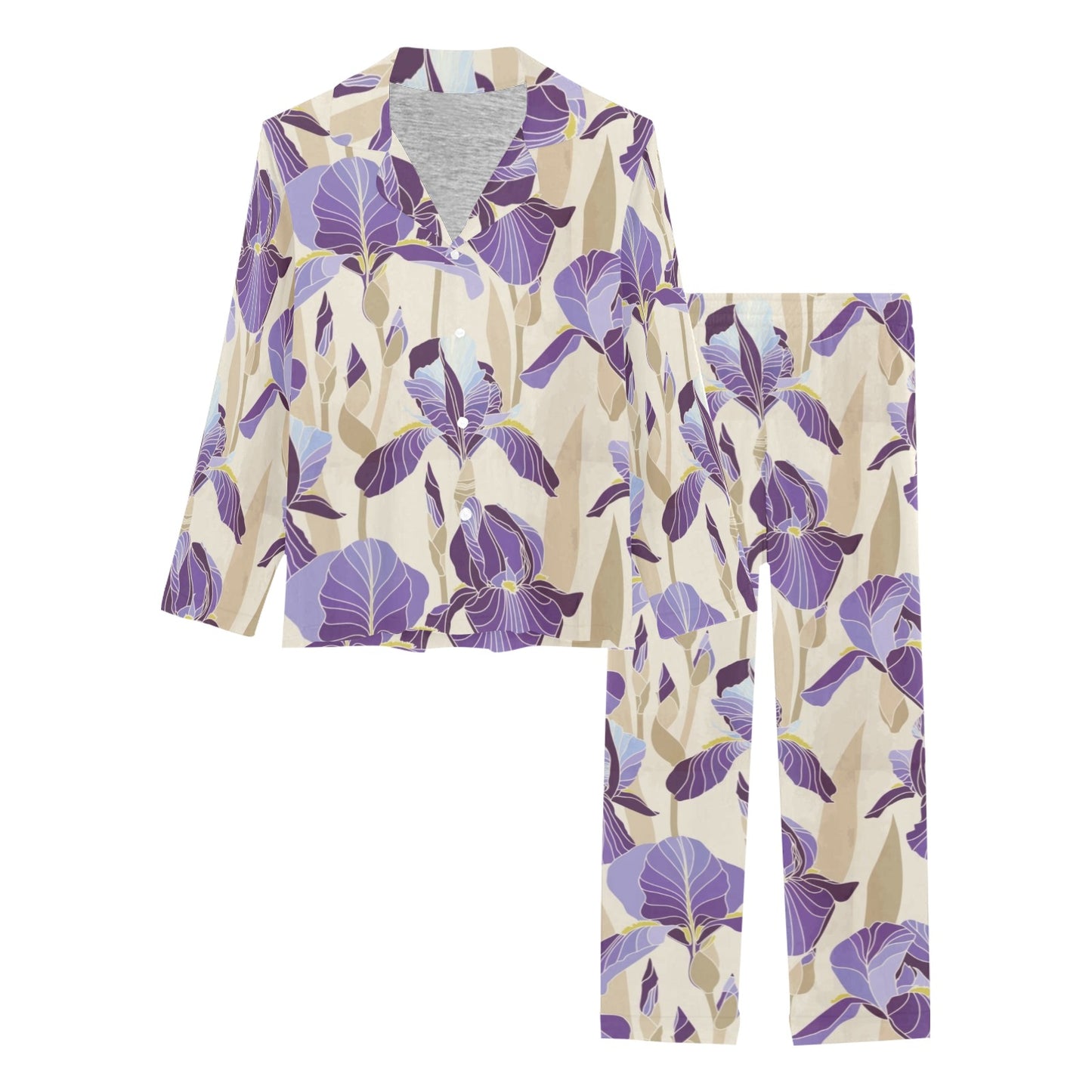 Iris Pattern Print Design IR02 Women's Long Pajama Set