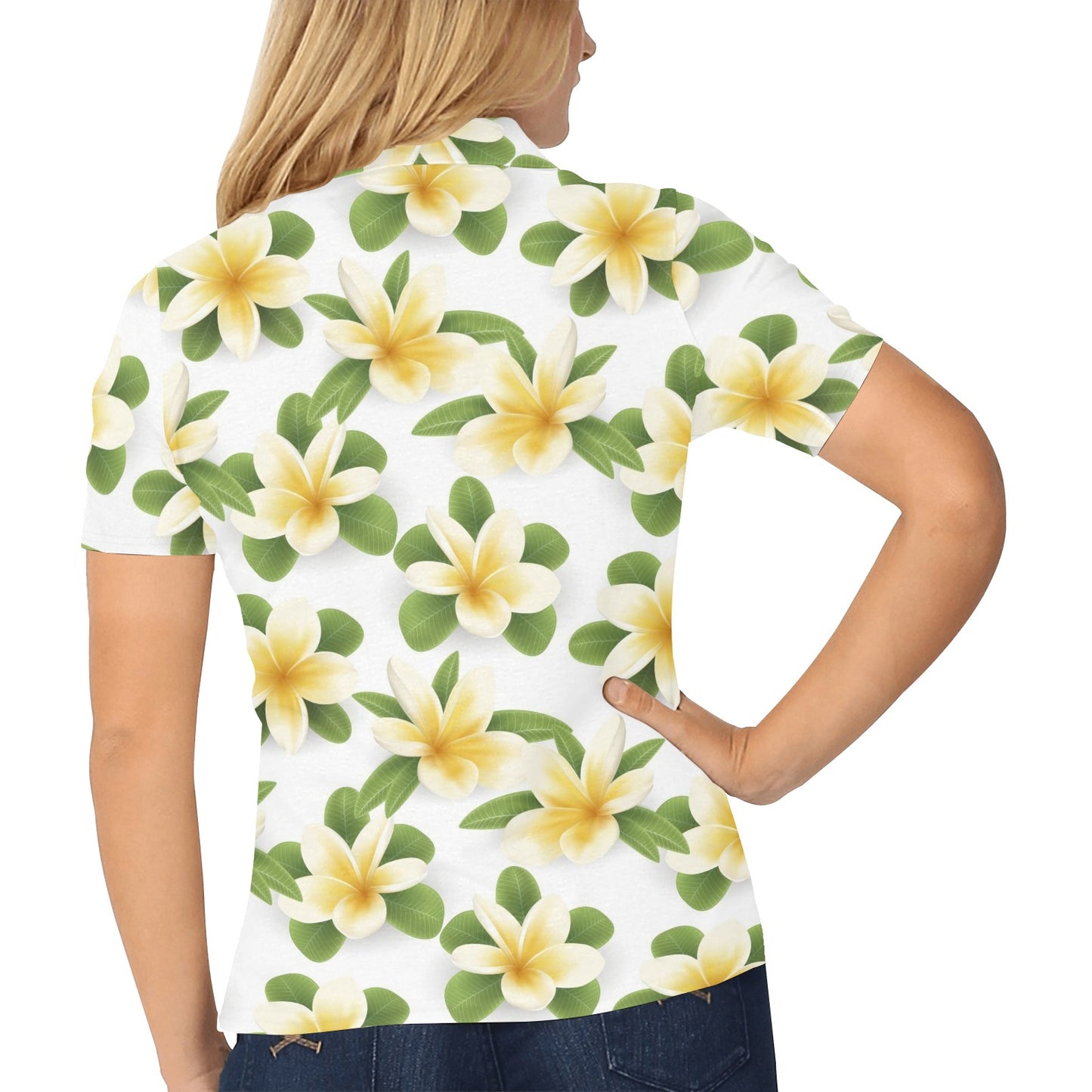Yellow Plumeria Pattern Print Design PM012 Women's Polo Shirt