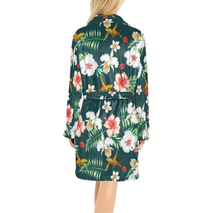Hawaiian Flower Design with SeaTurtle Print Women's Fleece Robe