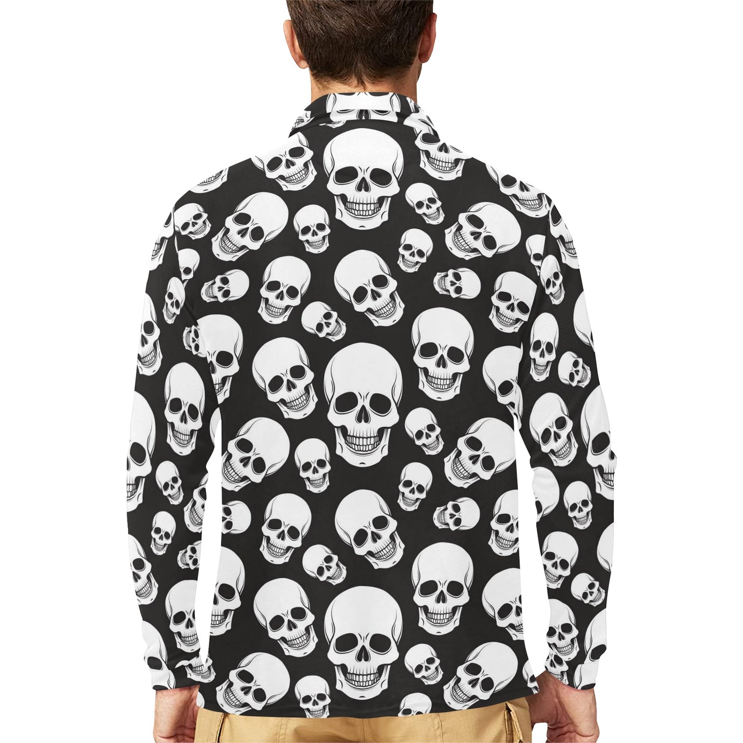 Skull Print Design LKS301 Long Sleeve Polo Shirt For Men's