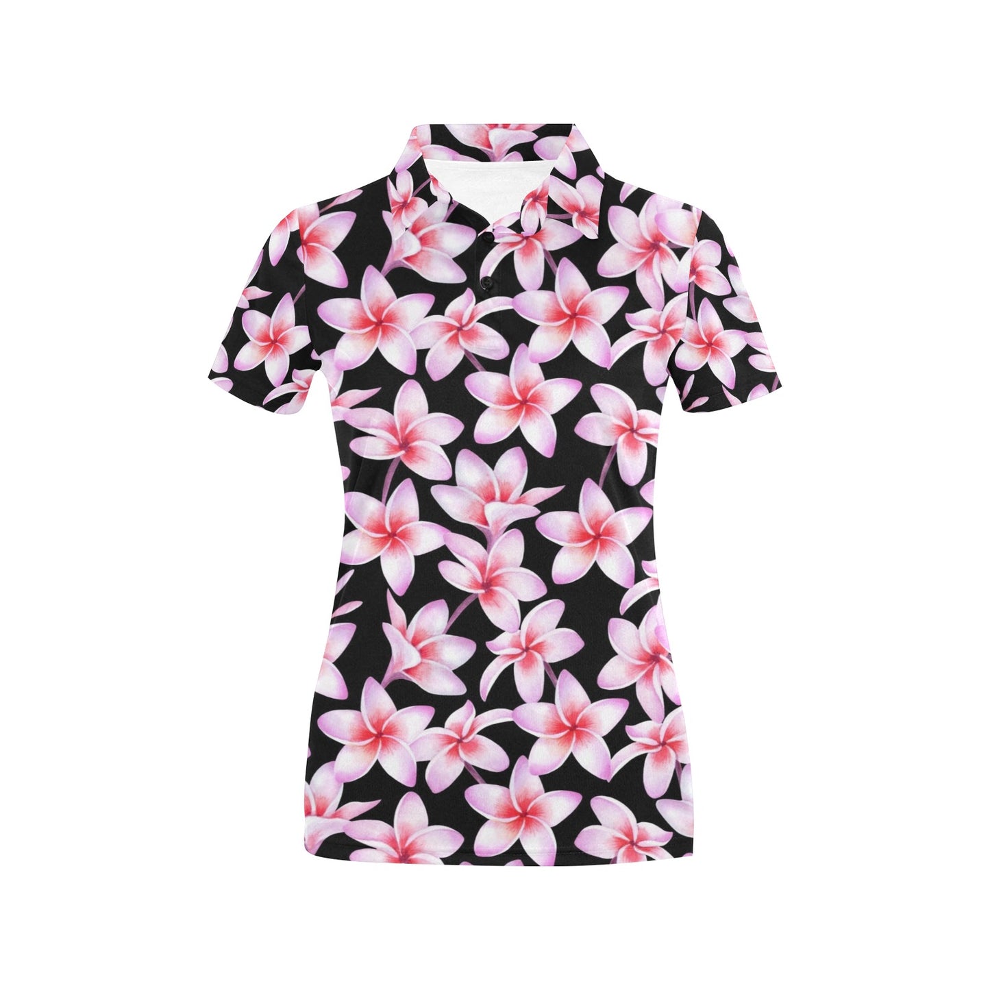 Pink Plumeria Pattern Print Design PM09 Women's Polo Shirt