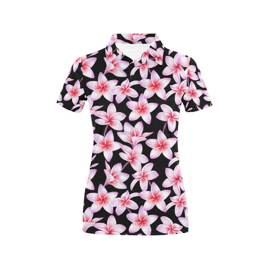Pink Plumeria Pattern Print Design PM09 Women's Polo Shirt