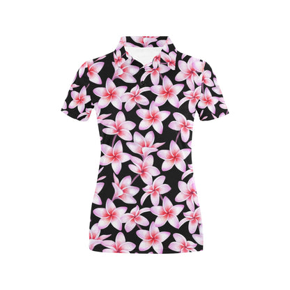 Pink Plumeria Pattern Print Design PM09 Women's Polo Shirt