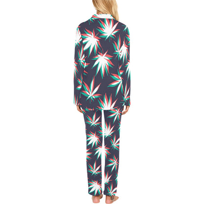 Pot Leaf Pattern Print Design A01 Women's Long Pajama Set