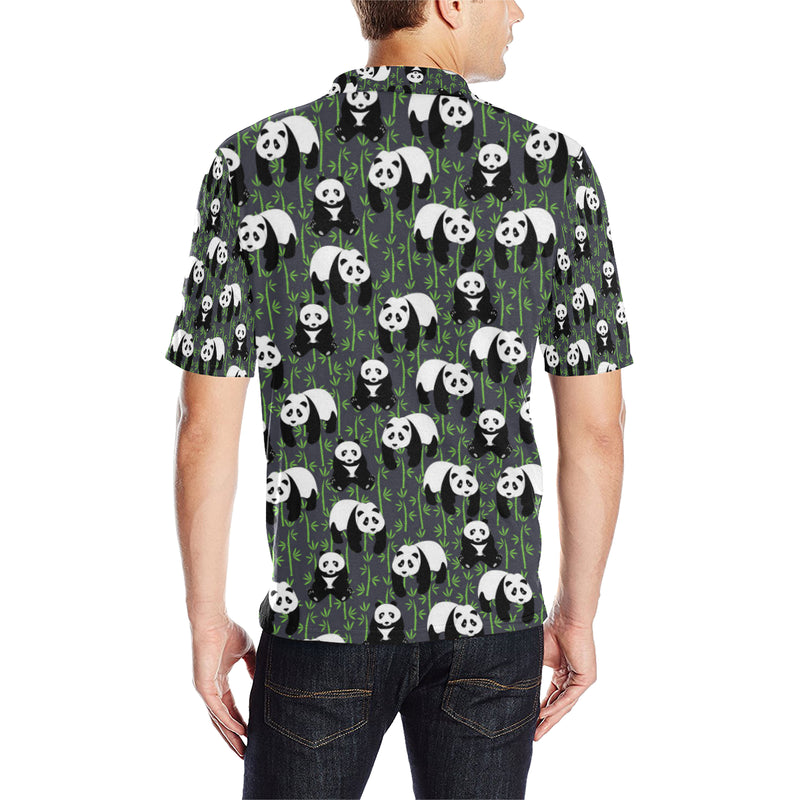 Panda Bear Bamboo Themed Print Men Polo Shirt