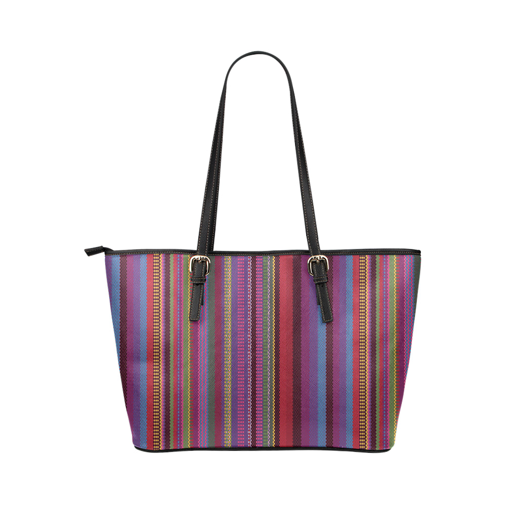 Serape Stripe Print Leather Tote Bag