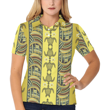 Polynesian Turtle Hawaiian Design Print Women's Polo Shirt