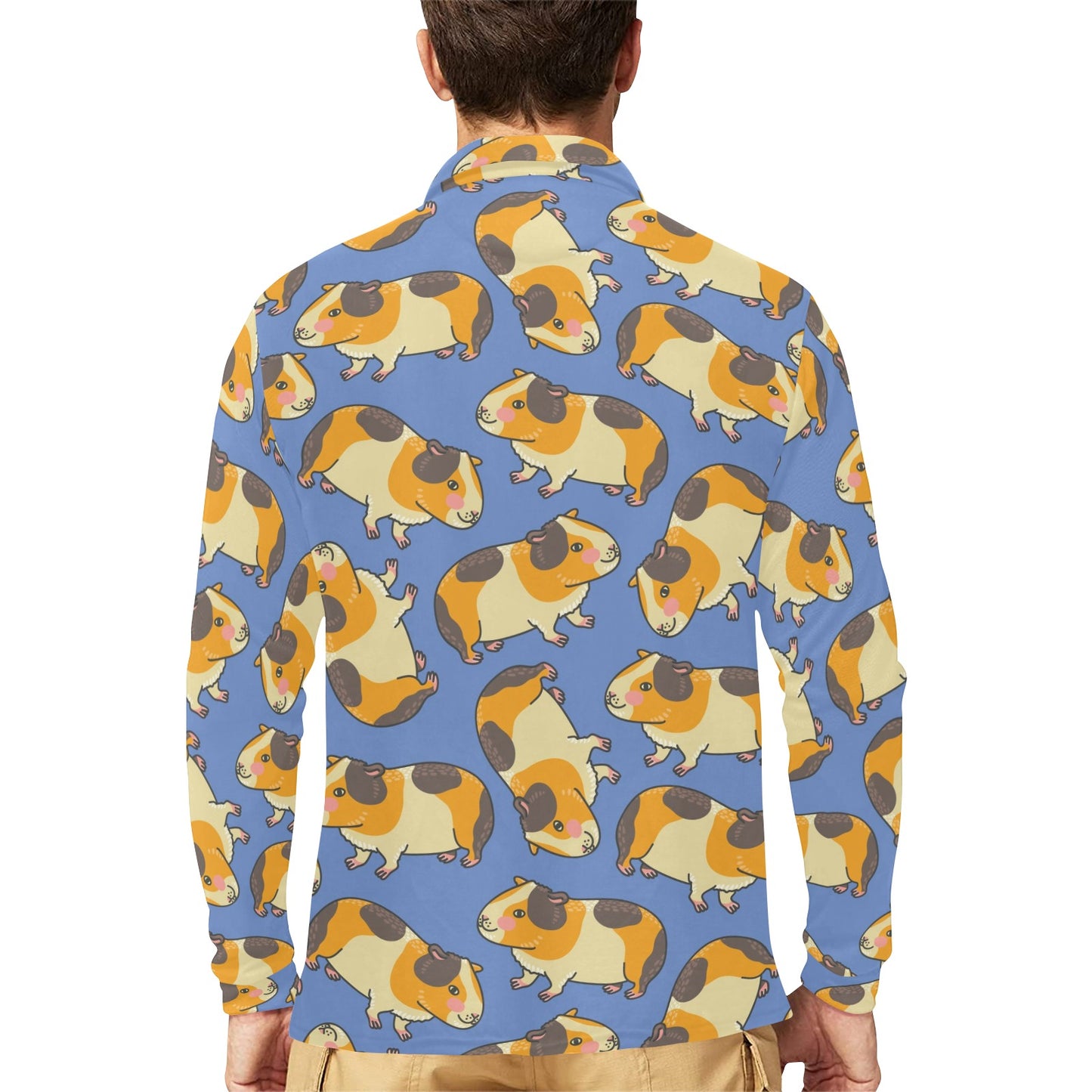 Guinea Pig Pattern Print Design 01 Long Sleeve Polo Shirt For Men's