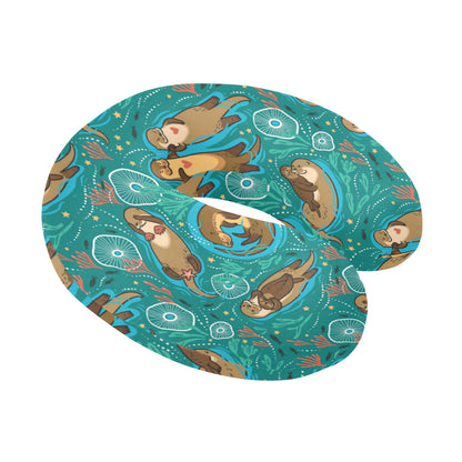 Sea Otter Pattern Print Design 01 U-Shaped Travel Neck Pillow