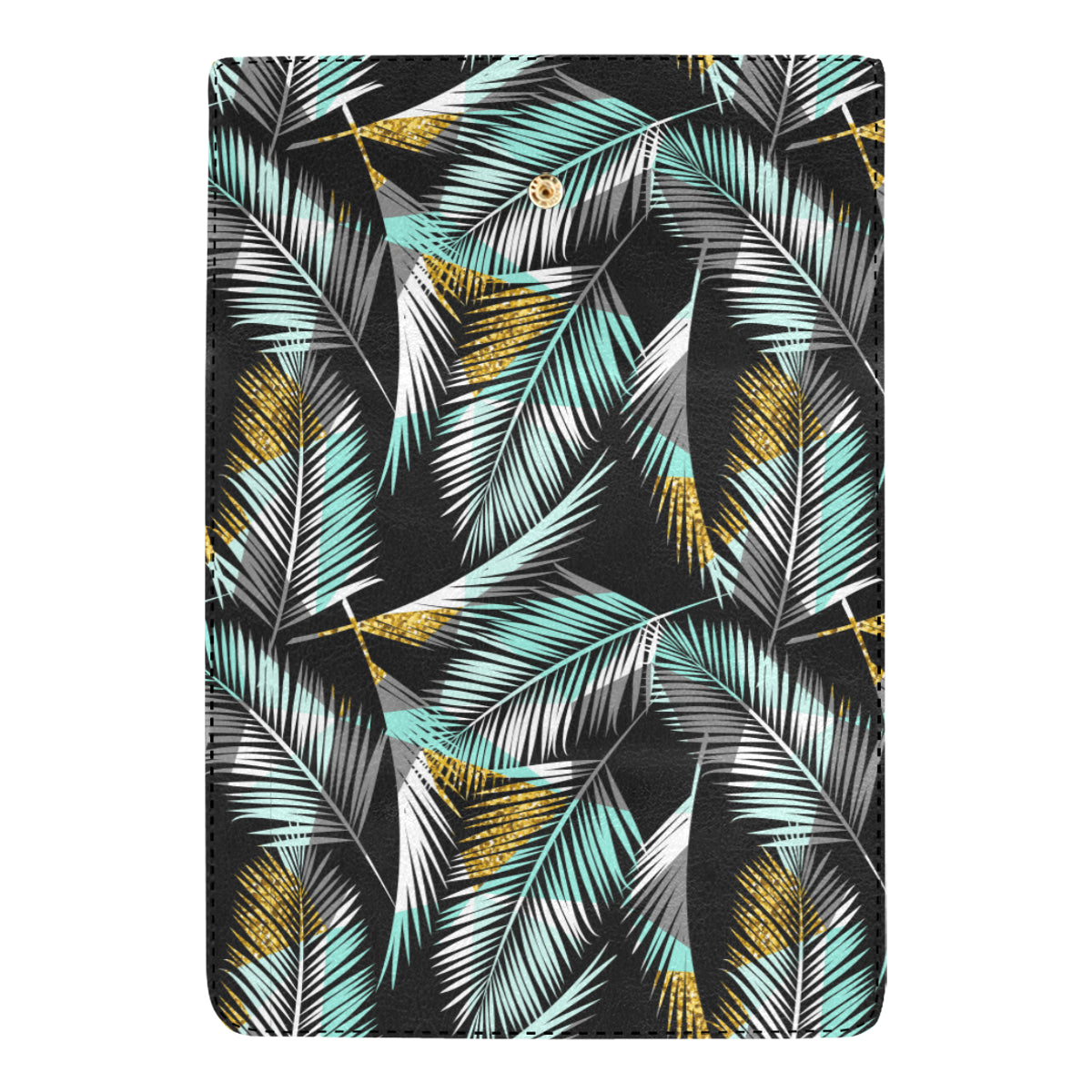 Gold Glitter Cyan Tropical Palm Leaves Women's Trifold Wallet