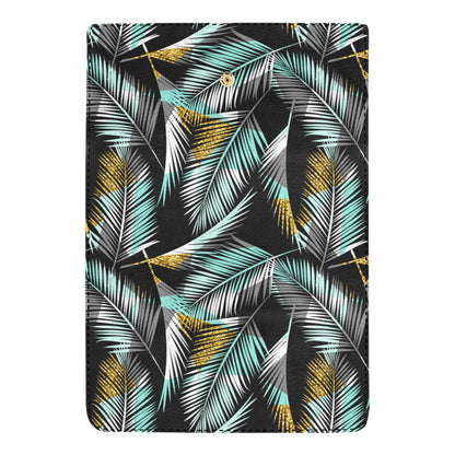 Gold Glitter Cyan Tropical Palm Leaves Women's Trifold Wallet