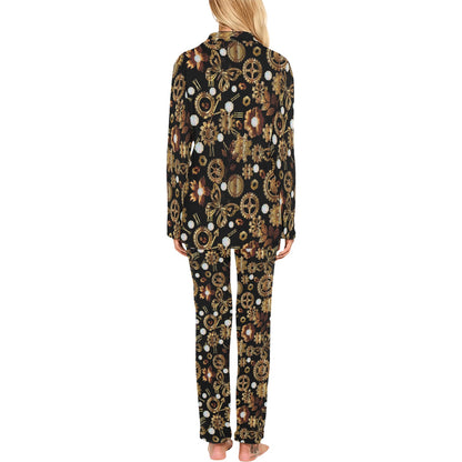 Steampunk Butterfly Design Themed Print Women's Long Pajama Set