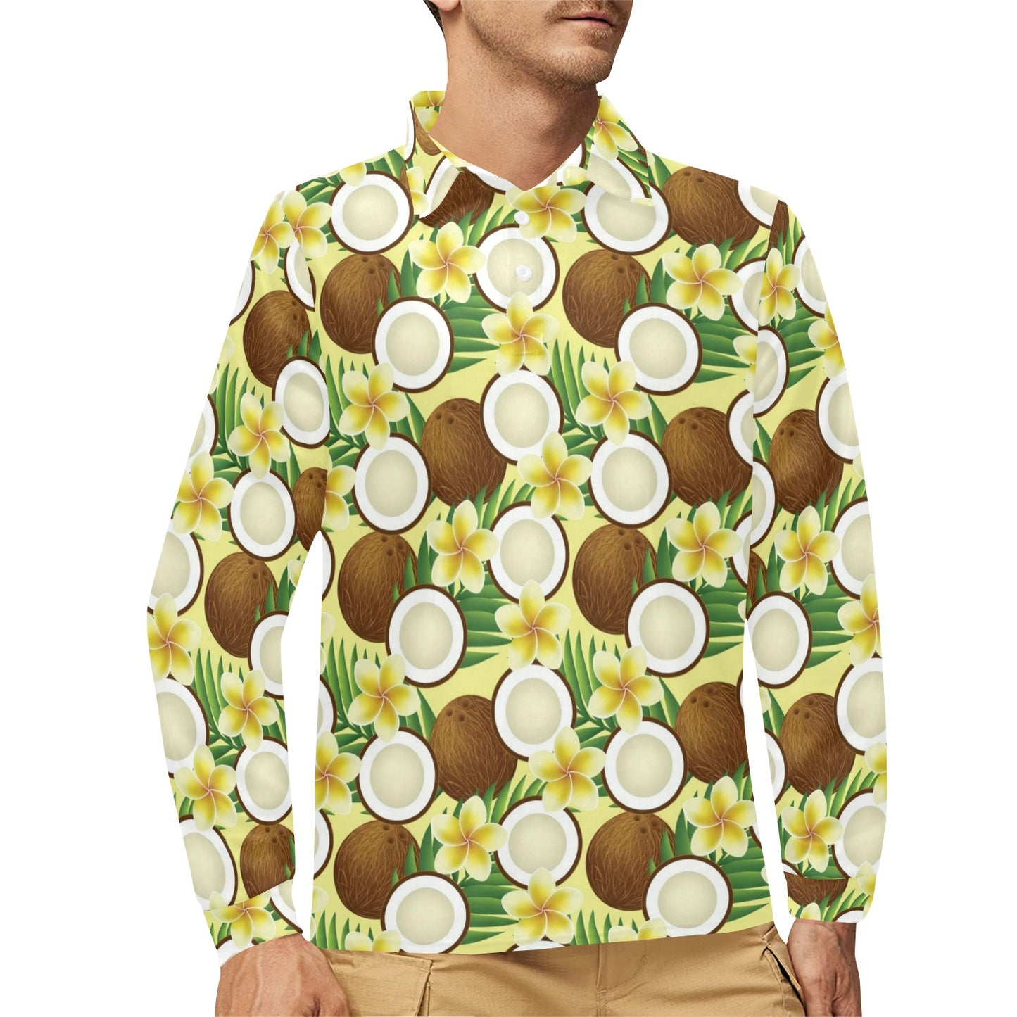 Coconut Pattern Print Design CN02 Long Sleeve Polo Shirt For Men's