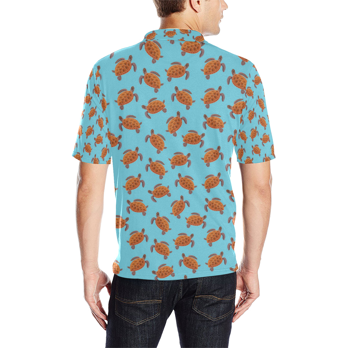 Brow Sea Turtle Print Pattern Men Polo Shirt