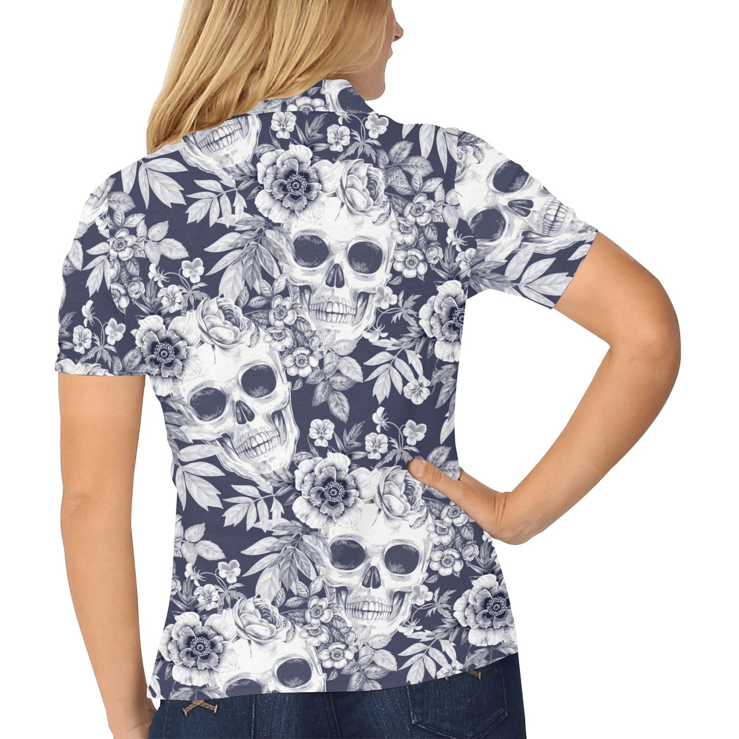 Skull Floral Beautiful Women's Polo Shirt